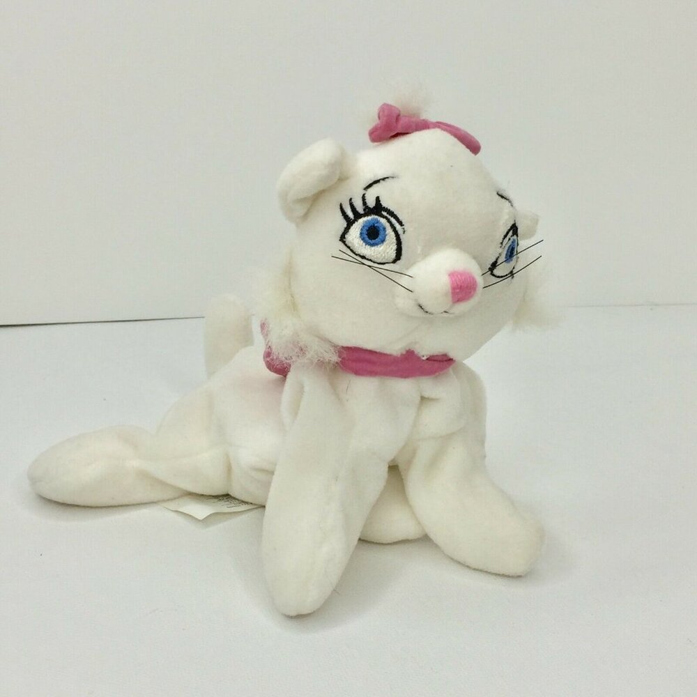 Disney Marie Aristocats 10" Plush Mini Bean Bag White Cat Collar Stuffed Animal